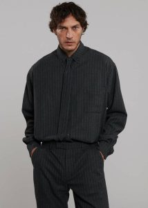The Frankie Shop Multi Men Kaden Wool Tie - Dark Grey/White Pinstripe Ties - Image 3