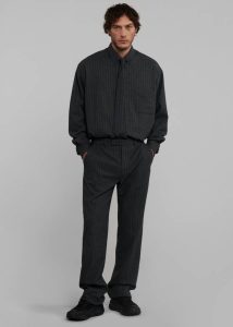 The Frankie Shop Multi Men Kaden Wool Tie - Dark Grey/White Pinstripe Ties - Image 4