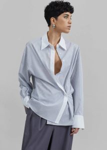 The Frankie Shop Nerina Button Up Shirt - Black/White Stripe Women Tops White