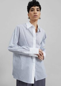 The Frankie Shop Nerina Button Up Shirt - Black/White Stripe Women Tops White - Image 3