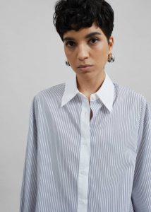 The Frankie Shop Nerina Button Up Shirt - Black/White Stripe Women Tops White - Image 4