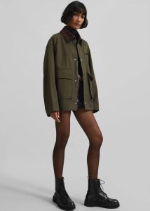 The Frankie Shop Norven Contrast Collar Utility Jacket - Khaki Green Outerwear Women - Image 2