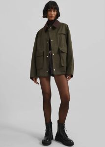 The Frankie Shop Norven Contrast Collar Utility Jacket - Khaki Green Outerwear Women - Image 5