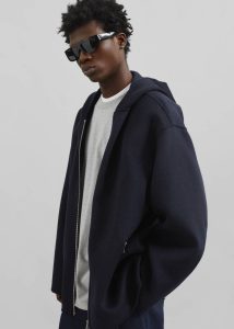 The Frankie Shop Outerwear Blue Rye Hooded Wool Jacket - Navy Men
