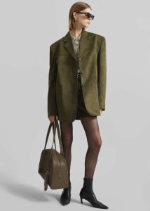 The Frankie Shop Outerwear Green Women Merida Faux Suede Blazer - Khaki - Image 2