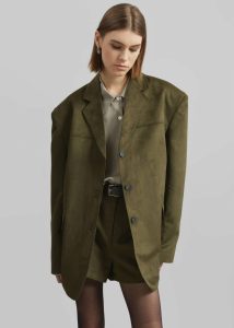 The Frankie Shop Outerwear Green Women Merida Faux Suede Blazer - Khaki