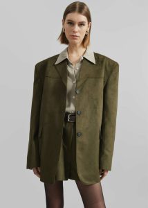 The Frankie Shop Outerwear Green Women Merida Faux Suede Blazer - Khaki - Image 4
