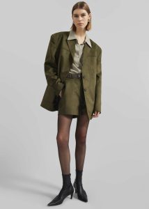 The Frankie Shop Outerwear Green Women Merida Faux Suede Blazer - Khaki - Image 5