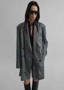 The Frankie Shop Outerwear Newark Double Breasted Blazer - Grey Melange Women Grey