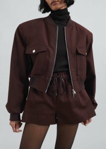 The Frankie Shop Outerwear Red Pomona Crop Bomber Jacket - Burgundy Women - Image 3