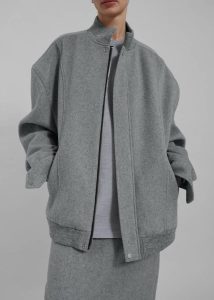 The Frankie Shop Outerwear Women Arley Oversized Bomber - Light Grey Grey - Image 5