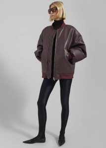 The Frankie Shop Red Astra Faux Leather Bomber Jacket - Burgundy Outerwear Women