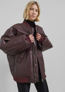 The Frankie Shop Red Astra Faux Leather Bomber Jacket - Burgundy Outerwear Women - Image 3