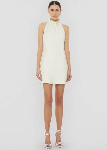 The Frankie Shop Rotate Satin Halterneck Dress - Egret Dresses White Women