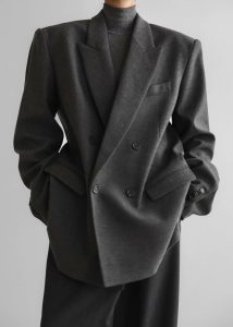 The Frankie Shop Tarvis Double Breasted Blazer - Dark Grey Outerwear Women Grey - Image 3