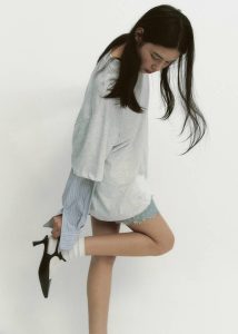 The Frankie Shop Tops Bryton Layered Tee - Light Grey/Blue Women Grey - Image 2