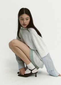 The Frankie Shop Tops Bryton Layered Tee - Light Grey/Blue Women Grey