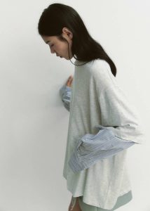 The Frankie Shop Tops Bryton Layered Tee - Light Grey/Blue Women Grey - Image 4