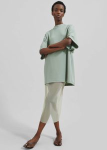 The Frankie Shop Tops Hal Drop Shoulder T-Shirt  - Sage Women Green