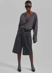The Frankie Shop Tops Women Finley Blouse - Charcoal Grey - Image 2