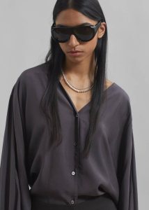 The Frankie Shop Tops Women Finley Blouse - Charcoal Grey - Image 3