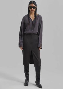 The Frankie Shop Tops Women Finley Blouse - Charcoal Grey - Image 4