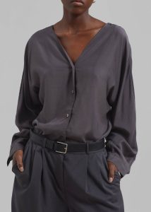 The Frankie Shop Tops Women Finley Blouse - Charcoal Grey - Image 5