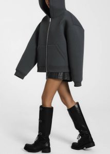 The Frankie Shop Tops Women Grey Calder Neoprene Zip-Up Hoodie - Grey - Image 2