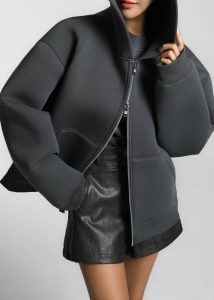 The Frankie Shop Tops Women Grey Calder Neoprene Zip-Up Hoodie - Grey