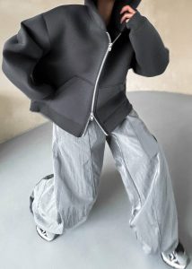 The Frankie Shop Tops Women Grey Calder Neoprene Zip-Up Hoodie - Grey - Image 3