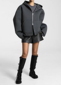 The Frankie Shop Tops Women Grey Calder Neoprene Zip-Up Hoodie - Grey - Image 4