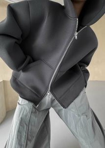 The Frankie Shop Tops Women Grey Calder Neoprene Zip-Up Hoodie - Grey - Image 5