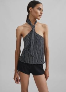 The Frankie Shop Tops Women Sophie Tie Halter Top - Black/White Stripe Black