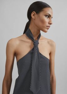 The Frankie Shop Tops Women Sophie Tie Halter Top - Black/White Stripe Black - Image 3