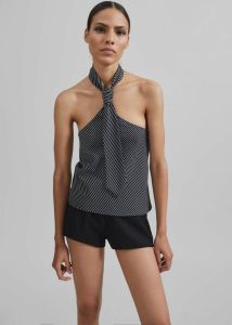 The Frankie Shop Tops Women Sophie Tie Halter Top - Black/White Stripe Black - Image 5