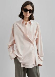 The Frankie Shop Volda Asymmetric Button-Up Shirt - Pink Women Pink Tops - Image 2