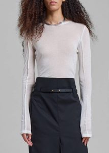 The Frankie Shop White Mesa Sheer Long Sleeve Tee - White Tops Women - Image 2