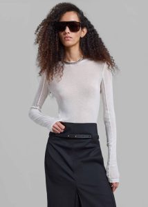 The Frankie Shop White Mesa Sheer Long Sleeve Tee - White Tops Women
