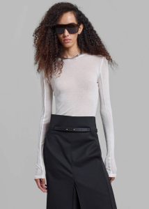 The Frankie Shop White Mesa Sheer Long Sleeve Tee - White Tops Women - Image 5