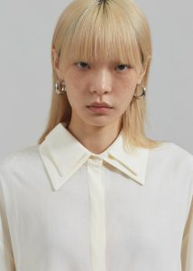 The Frankie Shop White Women Tali Double Collar Shirt - Ivory Tops - Image 3