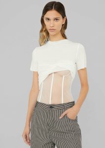 The Frankie Shop White Women Tops Christopher Esber Coiled Jersey Corseted Tee - White