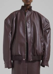 The Frankie Shop Women Arley Oversized Faux Leather Bomber - Burgundy Outerwear Red - Image 3