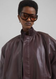 The Frankie Shop Women Arley Oversized Faux Leather Bomber - Burgundy Outerwear Red - Image 4
