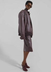 The Frankie Shop Women Arley Oversized Faux Leather Bomber - Burgundy Outerwear Red - Image 5