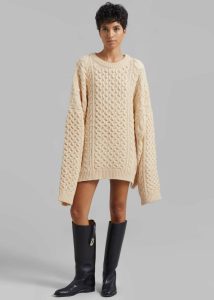The Frankie Shop Women Beige Pailey Braided Sweater - Cream Knitwear - Image 5