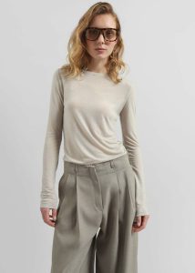 The Frankie Shop Women Beige Tops Jace Sheer Tee - Light Beige - Image 4