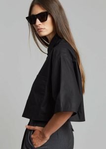 The Frankie Shop Women Black Odem Cropped Shirt - Black Tops - Image 2