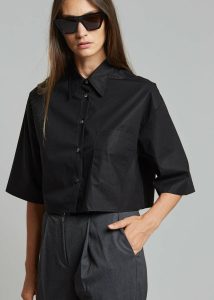 The Frankie Shop Women Black Odem Cropped Shirt - Black Tops - Image 4