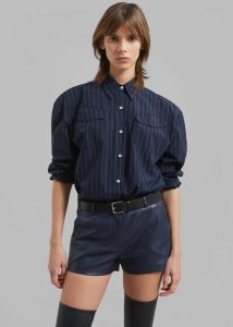 The Frankie Shop Women Blue Tops Jeanne Padded Shirt - Navy/White Stripe