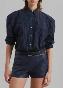 The Frankie Shop Women Blue Tops Jeanne Padded Shirt - Navy/White Stripe - Image 3